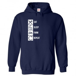 Eat Sleep Farm Repeat Classic Unisex Kids and Adults Pullover Hoodie for Farming Lovers